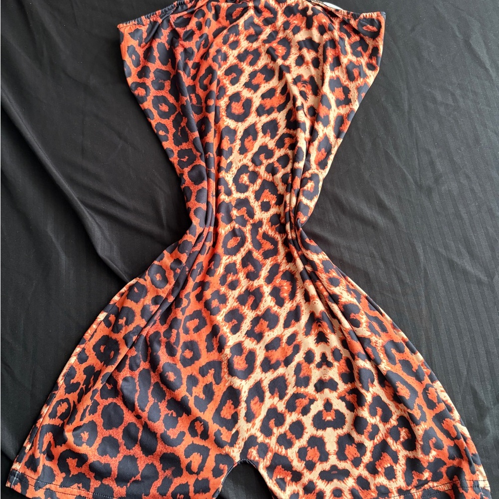 Leopard Print Jumpsuit Romper - Orange & Black